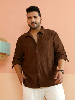 Instafab Plus - Men Brown Polyester Self Design Casual Shirt