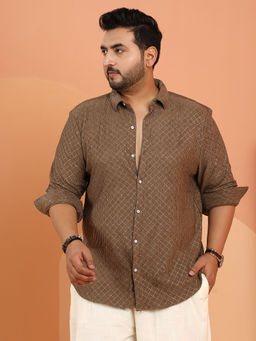 Instafab Plus - Men Brown Polyester Geometric Casual Shirt