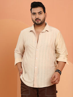 Instafab Plus - Men Beige Polyester Self Design Casual Shirt