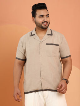 Instafab Plus - Men Beige Polycotton Solid Casual Shirt