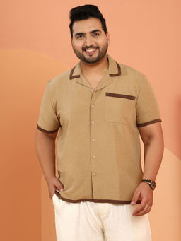 Instafab Plus - Men Beige Polycotton Solid Casual Shirt