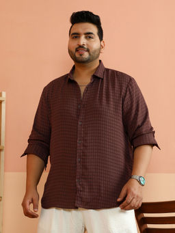 Instafab Plus - Men Brown Polyester Self Design Casual Shirt