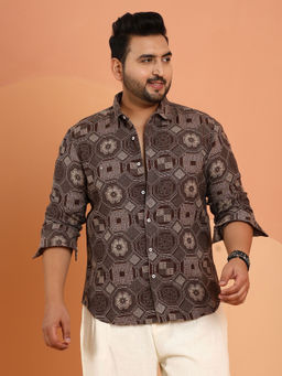 Instafab Plus - Men Brown Polycotton Geometric Casual Shirt