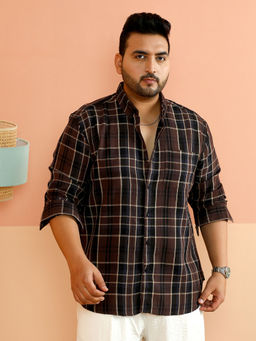 Instafab Plus - Men Brown Polycotton Checks Casual Shirt