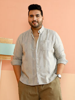 Instafab Plus - Men Grey Polycotton Checks Casual Shirt