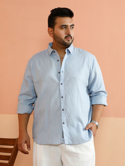 Instafab Plus - Men Blue Polyester Self Design Casual Shirt