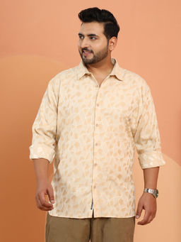 Instafab Plus - Men Beige Polycotton Geometric Casual Shirt