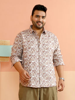 Instafab Plus - Men Brown Polycotton Geometric Casual Shirt