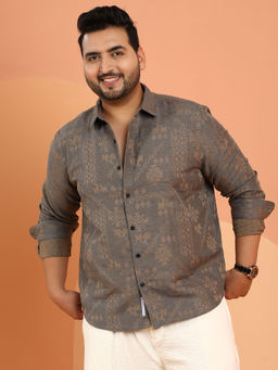 Instafab Plus - Men Grey Polycotton Geometric Casual Shirt