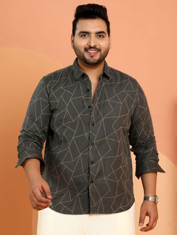 Instafab Plus - Men Green Polycotton Geometric Casual Shirt