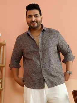 Instafab Plus - Men Grey Polycotton Floral Casual Shirt