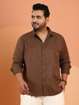 Instafab Plus - Men Brown Polycotton Floral Casual Shirt