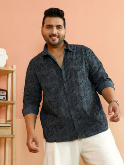 Instafab Plus - Men Grey Polycotton Floral Casual Shirt