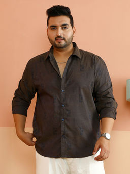Instafab Plus - Men Brown Polycotton Printed Casual Shirt