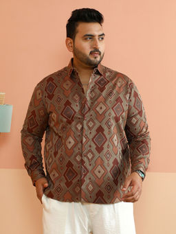 Instafab Plus - Men Brown Polyester Geometric Casual Shirt