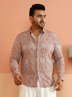 Instafab Plus - Men Beige Polyester Abstract Casual Shirt