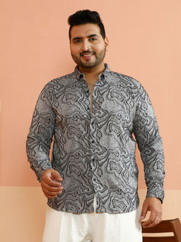 Instafab Plus - Men Grey Polycotton Abstract Casual Shirt
