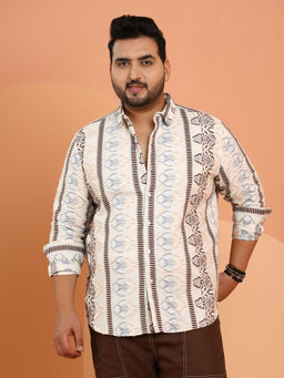 Instafab Plus - Men White Polycotton Floral Casual Shirt