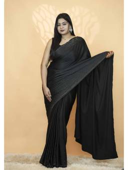 Isadora Life - Elegant Black with Premium Stone Embellished Border Ready-To-Wear Saree