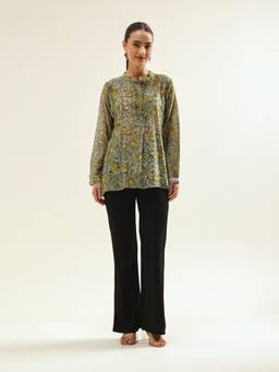 Jaipuri Banno - Mehendi Green Chanderi Shirt