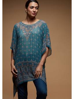 Nirraamyaa - Blue Printed Kaftan Kurti