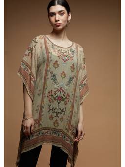 Nirraamyaa - Beige Printed Kaftan Kurti