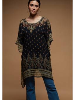 Nirraamyaa - Black Printed Kaftan Kurti