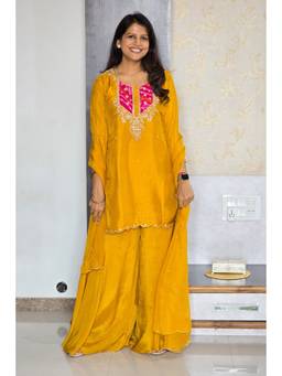 Pink Tree - Yellow Bandhej Detailing Kurta and Palazzo