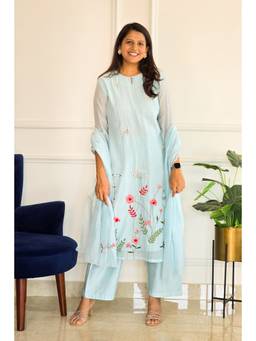 Pink Tree - Blue Mul Embroidered Kurta and Pant