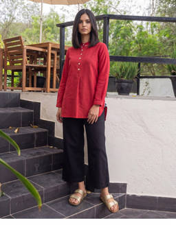 Rangsutra - Dhwani Red Cotton Pleated Tunic