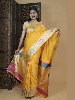 Isadora Life - Yellow Minakari Woven Banarasi Prestiched Wrap In 1 Minute Saree