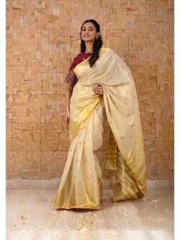 Isadora Life - Beige Tissue Cotton Saree