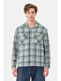 Snitch - Grey Cotton Blend Collar Neck Relaxed Full Sleeves Shirt