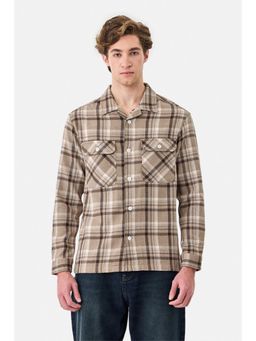 Snitch - Brown Cotton Blend Collar Neck Relaxed Full Sleeves Shirt