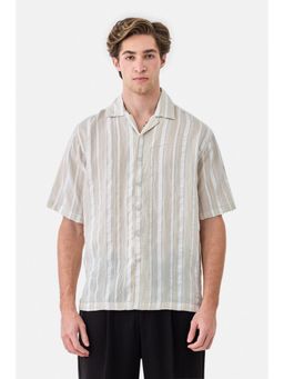 Snitch - Beige Viscose Blend Collar Neck Regular Full Sleeves Shirt