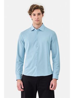Snitch - Blue Polyester Blend Collar Neck Slim Full Sleeves Shirt