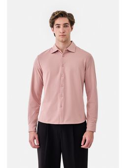 Snitch - Pink Polyester Blend Collar Neck Slim Full Sleeves Shirt