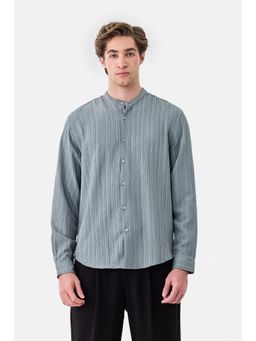 Snitch - Grey Polyester Blend Mandarin Neck Regular Full Sleeves Shirt