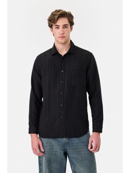Snitch - Black Polyester Blend Collar Neck Regular Full Sleeves Shirt