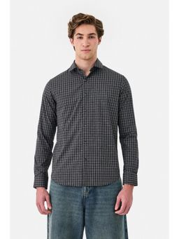 Snitch - Black Cotton Blend Collar Neck Slim Full Sleeves Shirt