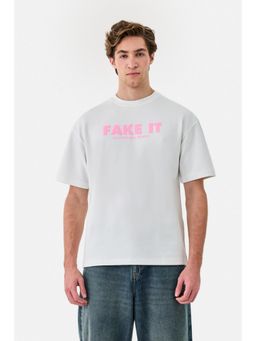 Snitch - White Cotton Blend Crew Neck Oversized Half Sleeves T-Shirt