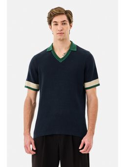 Snitch - Navy Blue Cotton Collar Neck Regular Half Sleeves Polo T-Shirt