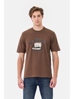 Snitch - Brown Cotton Crew Neck Regular Half Sleeves T-Shirt