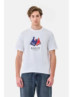 Snitch - White Cotton Crew Neck Regular Half Sleeves T-Shirt