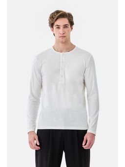 Snitch - Off White Rayon Blend Henley Neck Regular Full Sleeves T-Shirt