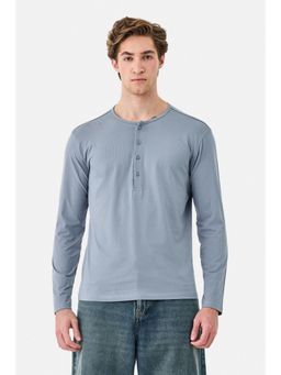 Snitch - Grey Rayon Blend Henley Neck Regular Full Sleeves T-Shirt