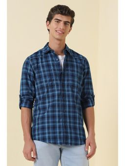 Allen Solly - Blue Cotton Collar Neck Regular Full Sleeves Shirt