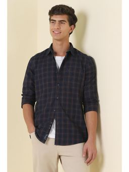 Allen Solly - Navy Blue Cotton Collar Neck Regular Full Sleeves Shirt