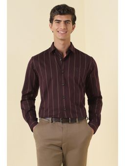 Allen Solly - Maroon Cotton Collar Neck Regular Full Sleeves Shirt