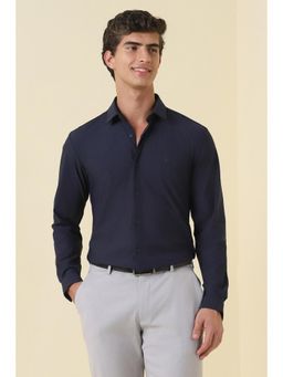 Allen Solly - Navy Blue Nylon Collar Neck Regular Full Sleeves Shirt